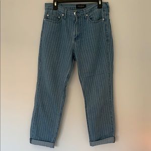 Blue jeans with white stripes